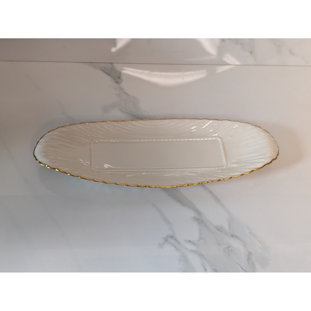 Lenox Ivory Fine China Butter Dish Tray Gold Trim Scalloped Made in USA